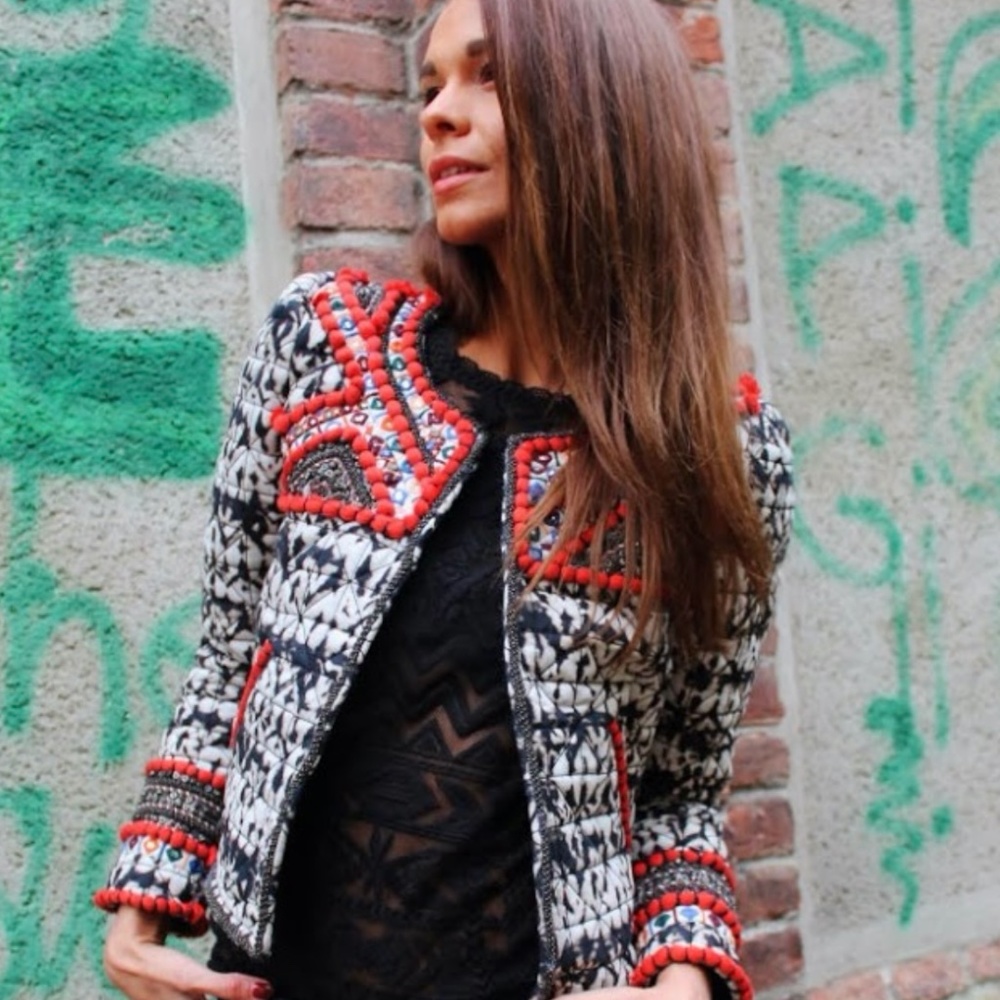 Isabel Marant pour H&M Embroidered Beaded Jacket Sz4/34- including bag & hanger